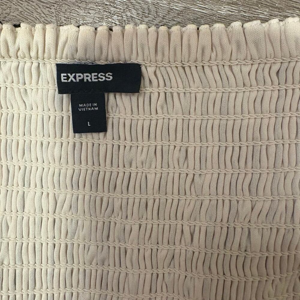Express Striped Ruffle Hem Mini Dress Women’s Large Cream Black Smocked Back - Picture 2 of 9